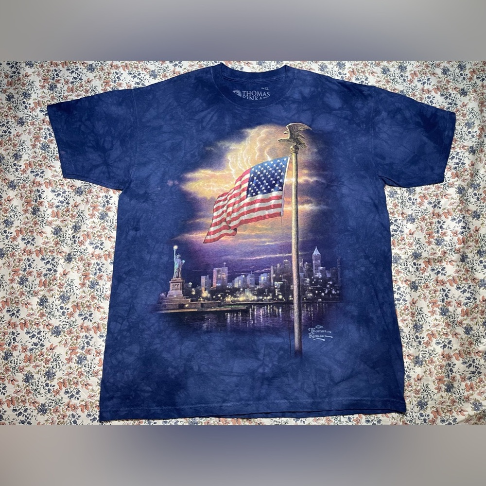Thomas Kinkade USA Flag New York City Tie Dye T Shirt Mens Size XL-A04